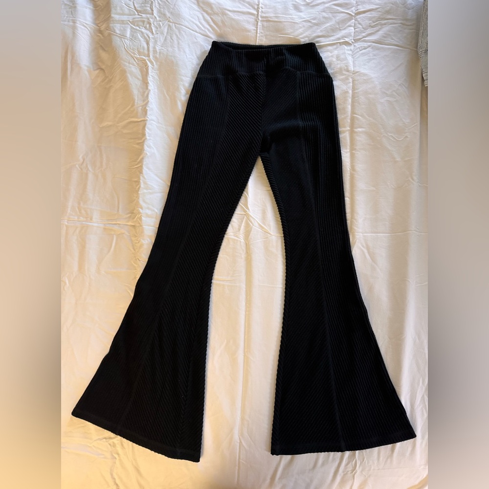 Black Ribbed Flare Pants